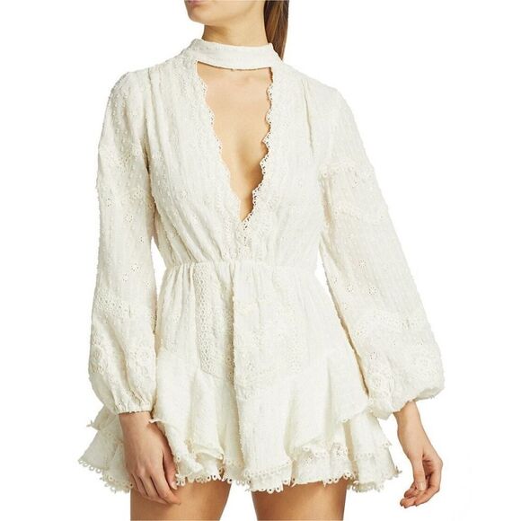 HEMANT & NANDITAWomen's Choker Lace Mini Dress - White